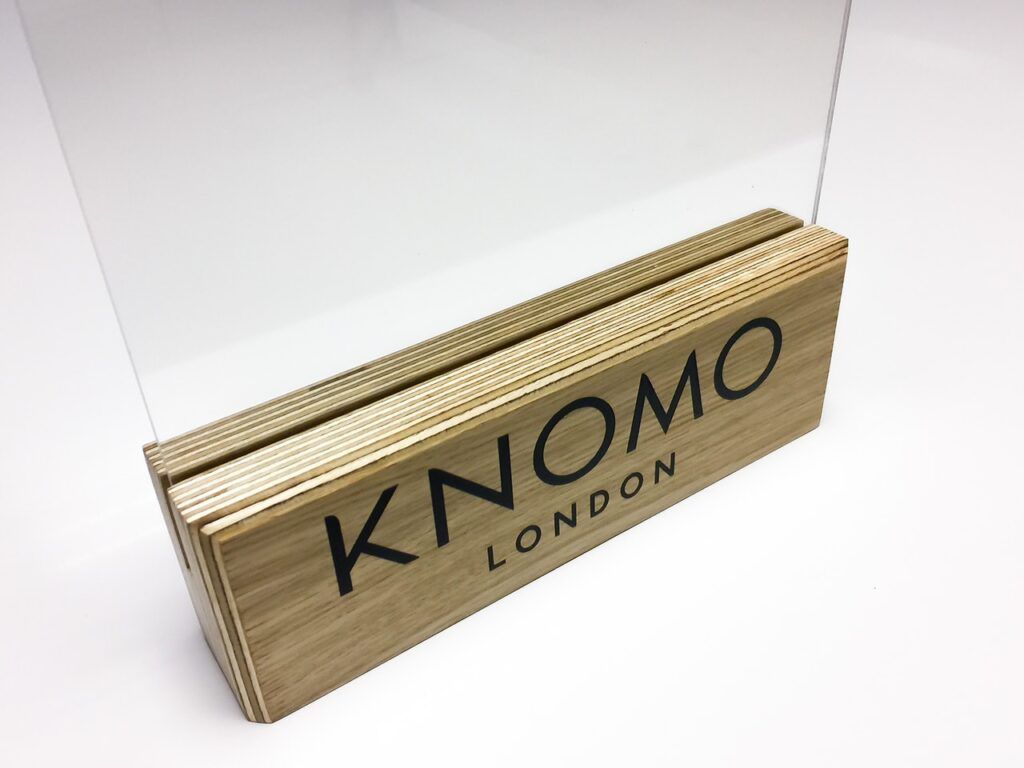Oak-faced, birch plywood display plinth for Knomo, London