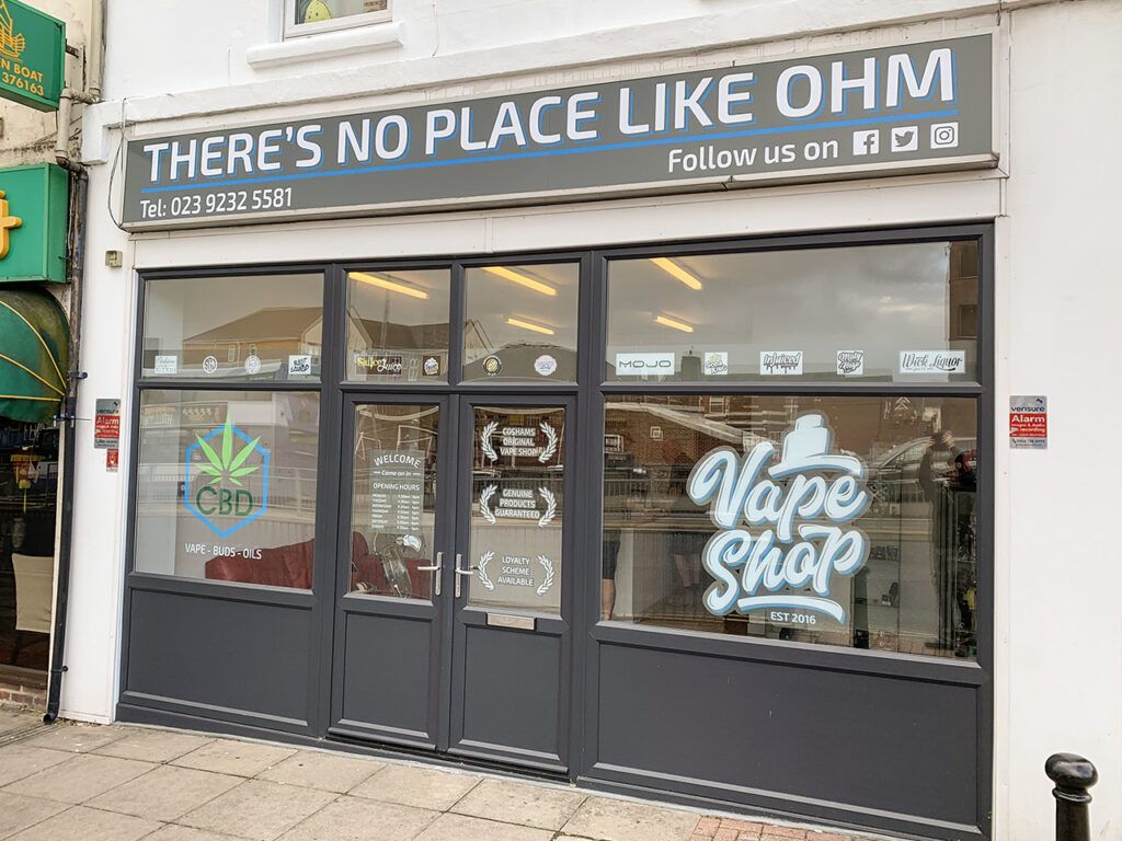Aluminium composite fascia sign and digitally printed window graphics at There's no place like ohm - Cosham